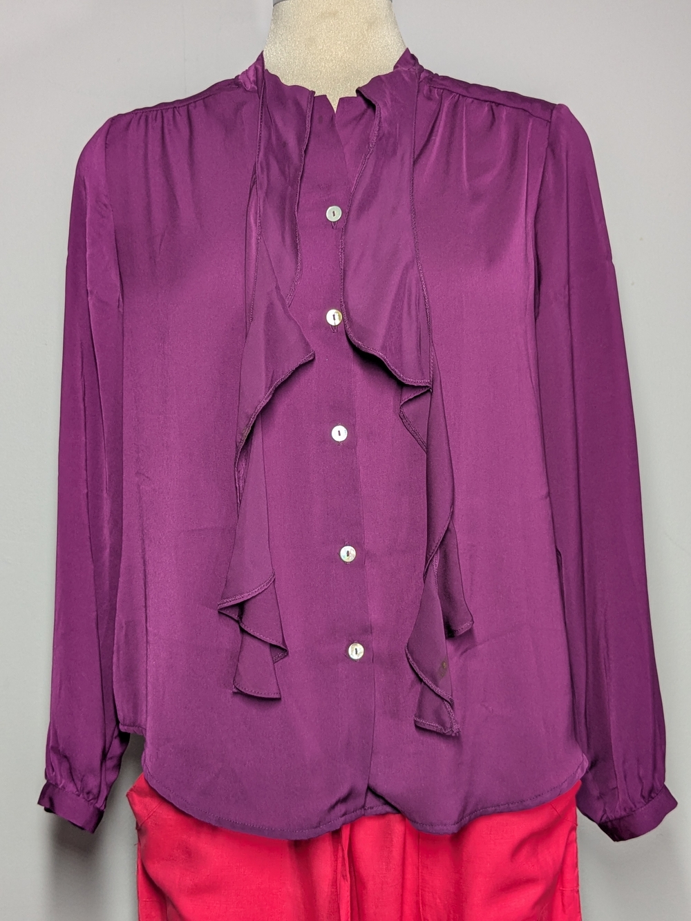 Women's Purple Ruffle Front Blouse - Elegant Button-Up